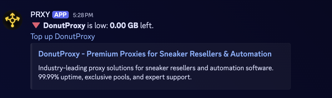 Discord low-balance alert with one-click top-up link